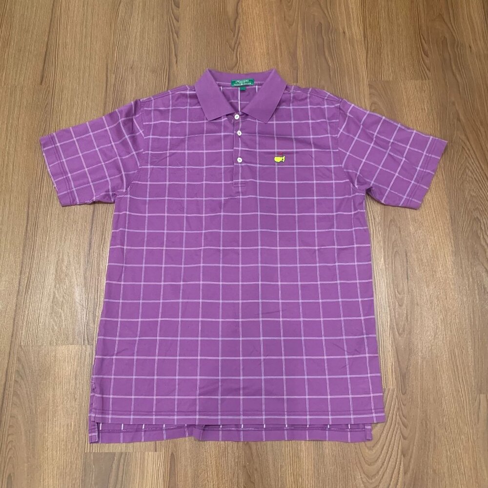 Mens Peter Millar Masters Polo Shirt Checkered Stripes Purple White Size Large